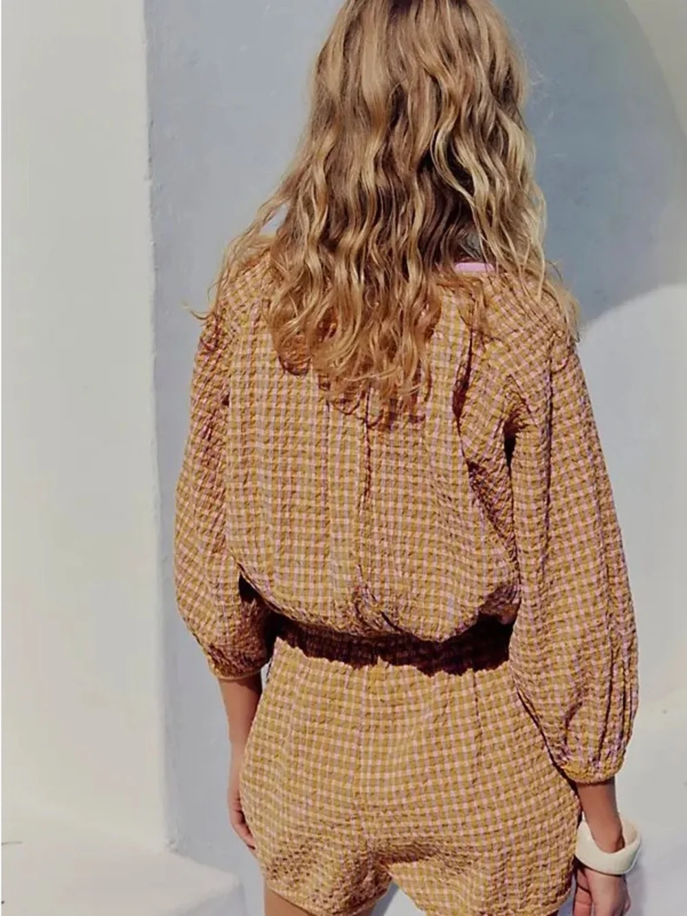 Free People Free-est Clara Plaid Gingham Seersucker Top (Small)